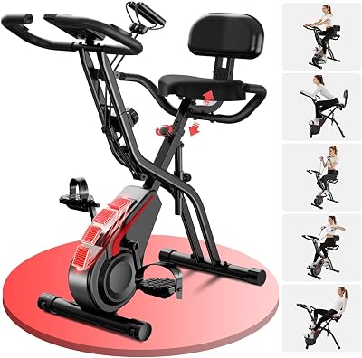 CURSOR Bicicleta estática plegable, 5 en 1Bicicleta spinning profesional con Resistencia Magnética de 16 Niveles, Bicicleta estatica plegable para el hogar Bici de Sala con Asiento Cómodo, MAX 136 kg