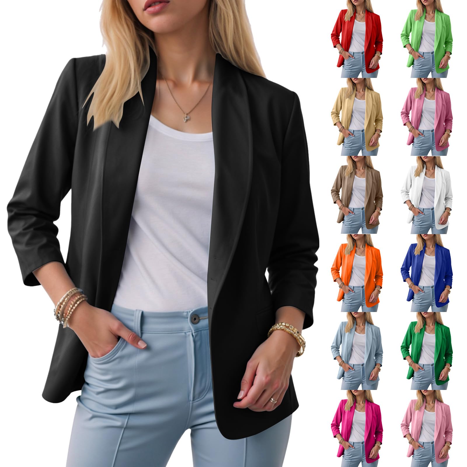 Blazer Casuales Manga Mujer Larga Solapa Ligeros Botones Fina Chaqueta Mujer Entretiempo Trabajo Elegante Blazer Slim Fit Frente Abierto Manga Larga Trabajo Oficina Boda Invitada Blazer Chaqueta