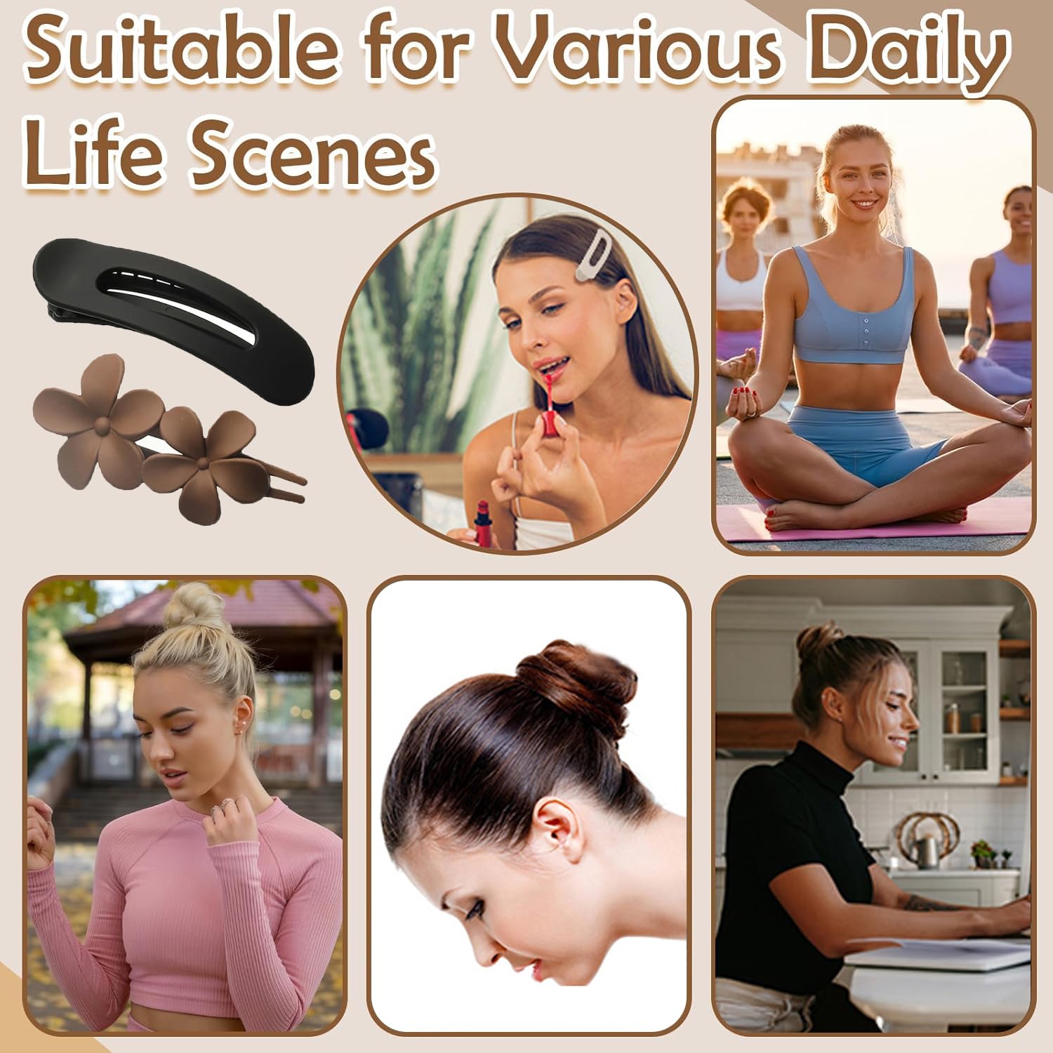 5 PCS Flat Hair Clips, Medium Lay Flat Claw Clips for Women Girls, 2 Styles French Matte Non-slip Hair Barrettes for Thick Thin Fine Hair (Pink&Purple) - Image 7