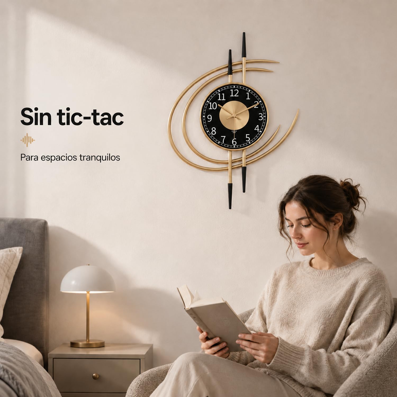 LANMOU Reloj de Pared Grande para Salón, Silencioso Metal Dorado 54 cm | Decoración Hogar con Esfera Negra, Lectura Clara y Uso Interior para Comedor, Oficina o Recibidor Moderno