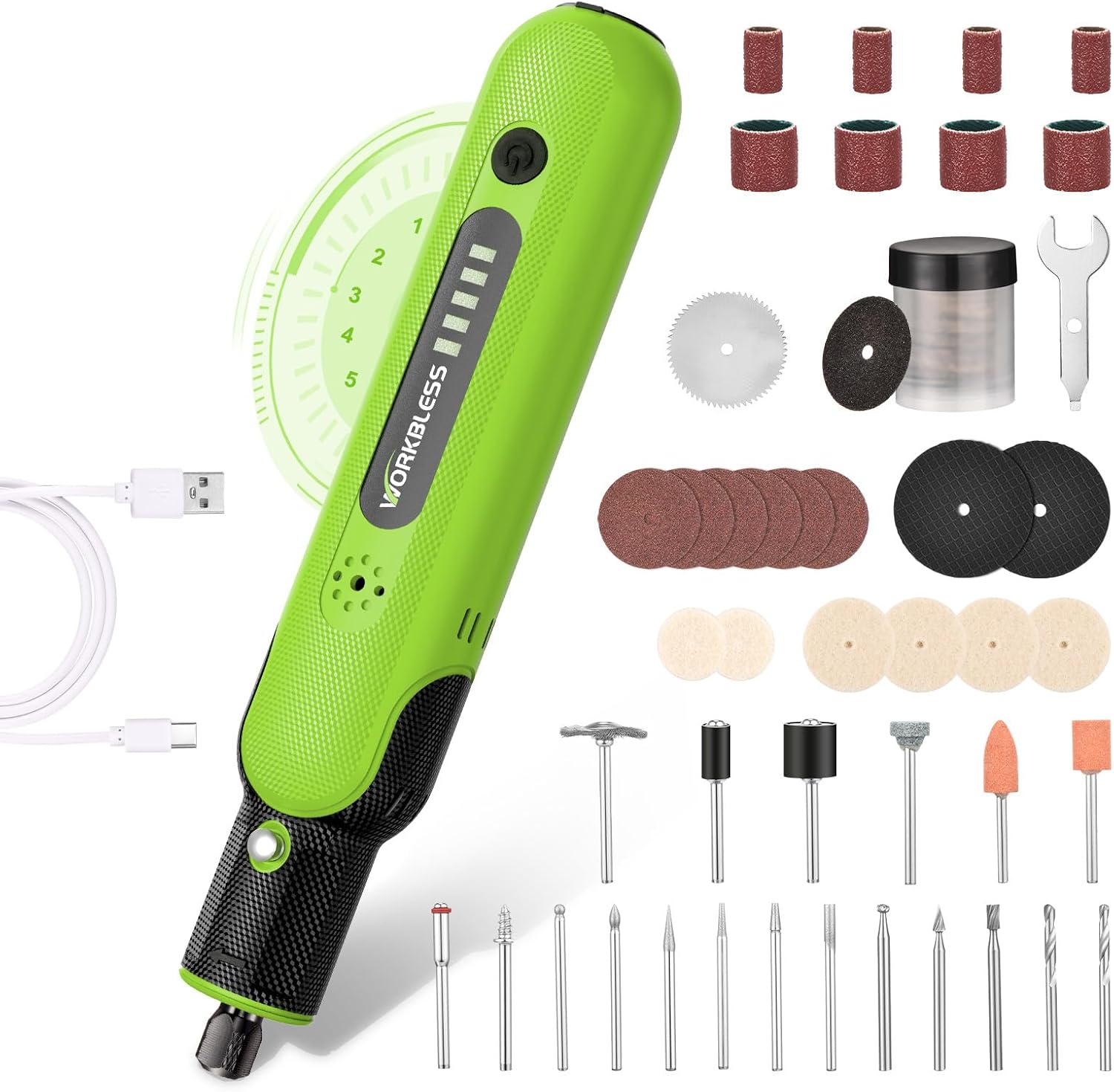 8V Cordless Rotary Tool: Rotary Tool Kit with 103pc Accessories - Electric Mini Power Rotary Tool for Polishing, Grinding, Cutting, Engraving, 5-Speed, Max 25000RPM, USB-C Charging