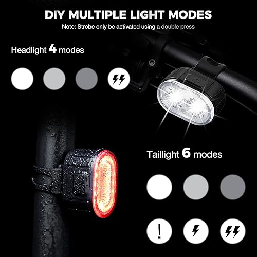 Miniatura 3 de Luces de bicicleta para conducción nocturna, LED recargable por USB, impermeable, IPX5, luces traseras delanteras y traseras con memoria de modo y
