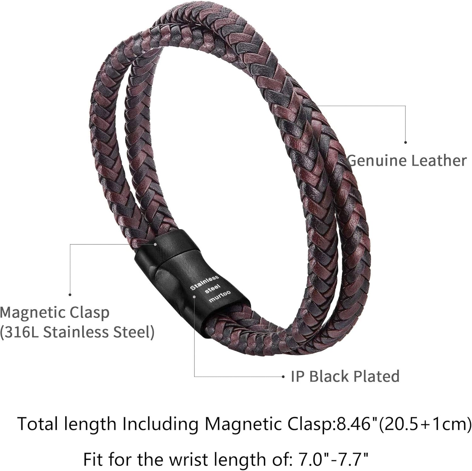 murtoo Mens Bracelet Leather Braided, Brown and Black Leather Bracelet for Men - Image 2