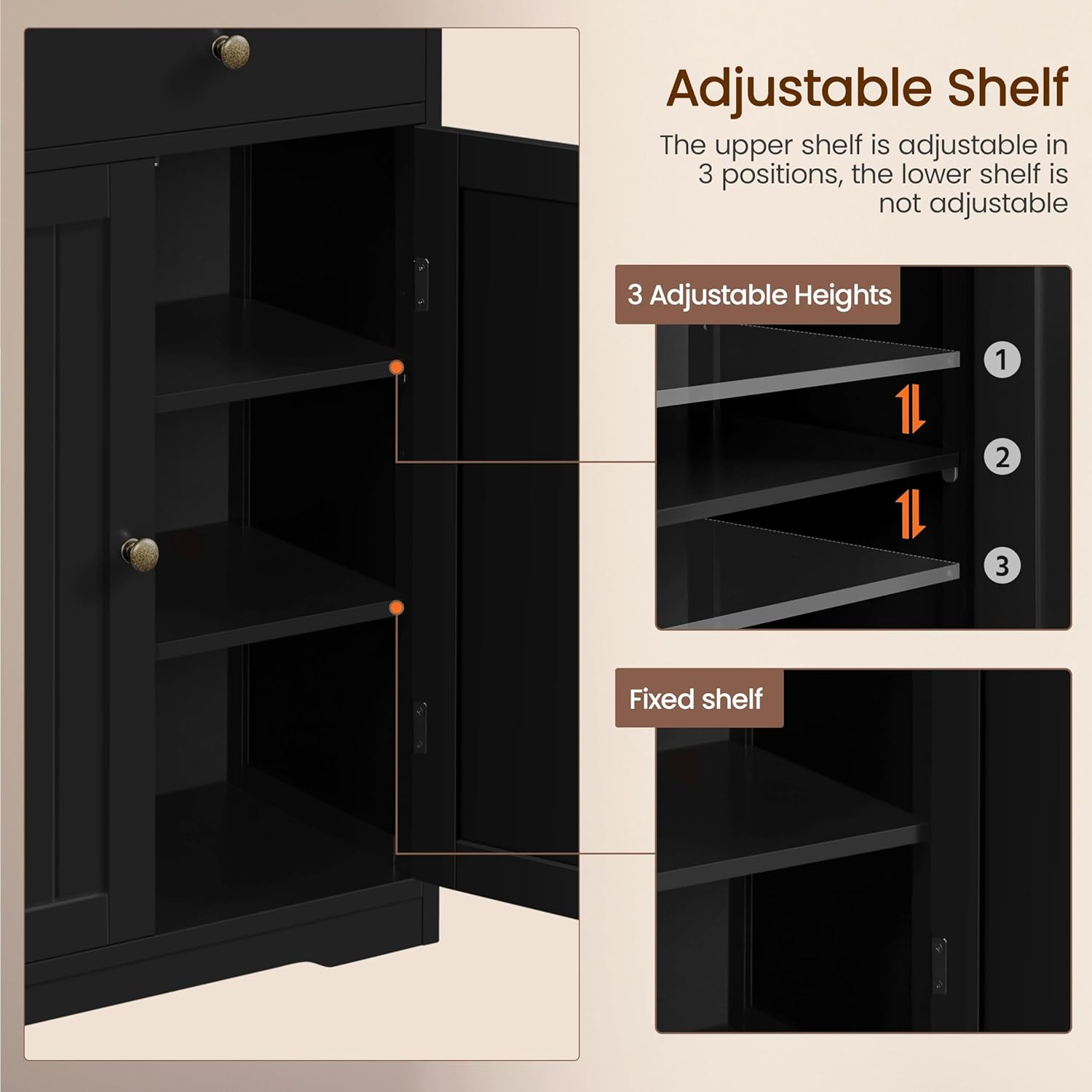 Yaheetech Bathroom Floor Cabinet, Large Storage Cabinet with 4 Drawers & 2 Doors, Free-Standing Cupboard for Kitchen, Bathroom, Entryway, Black