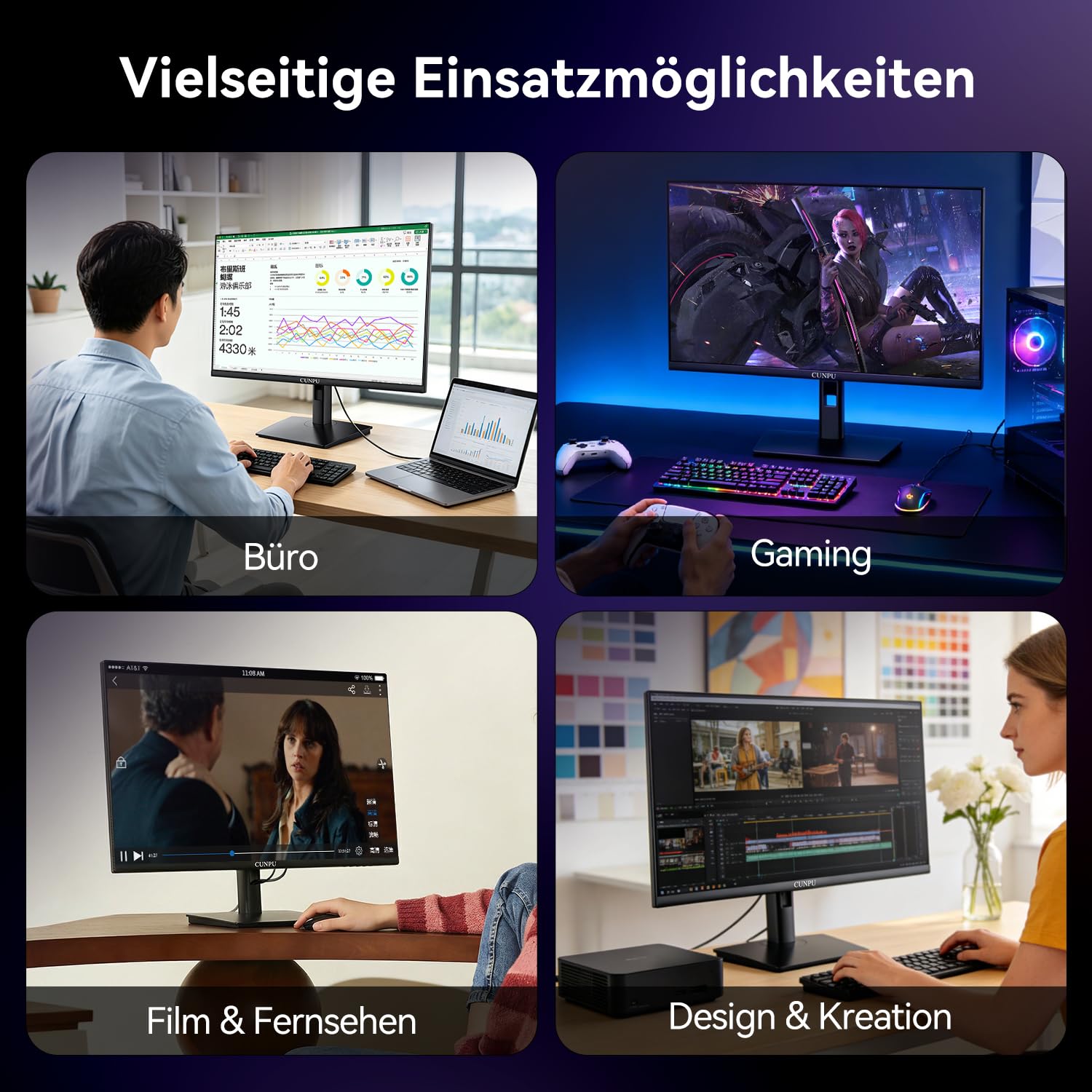 CUNPU 27 Zoll 4K Monitor 160Hz, 100% DCI-P3 100% AdobeRGB,1ms Fast IPS, HDR400, Höhenverstellbar, 135% sRGB, 100% AdobeRGB & DCI-P3, 2X HDMI 2.1 & 2X DP 1.4, DeltaE<2, Augenfreundlich