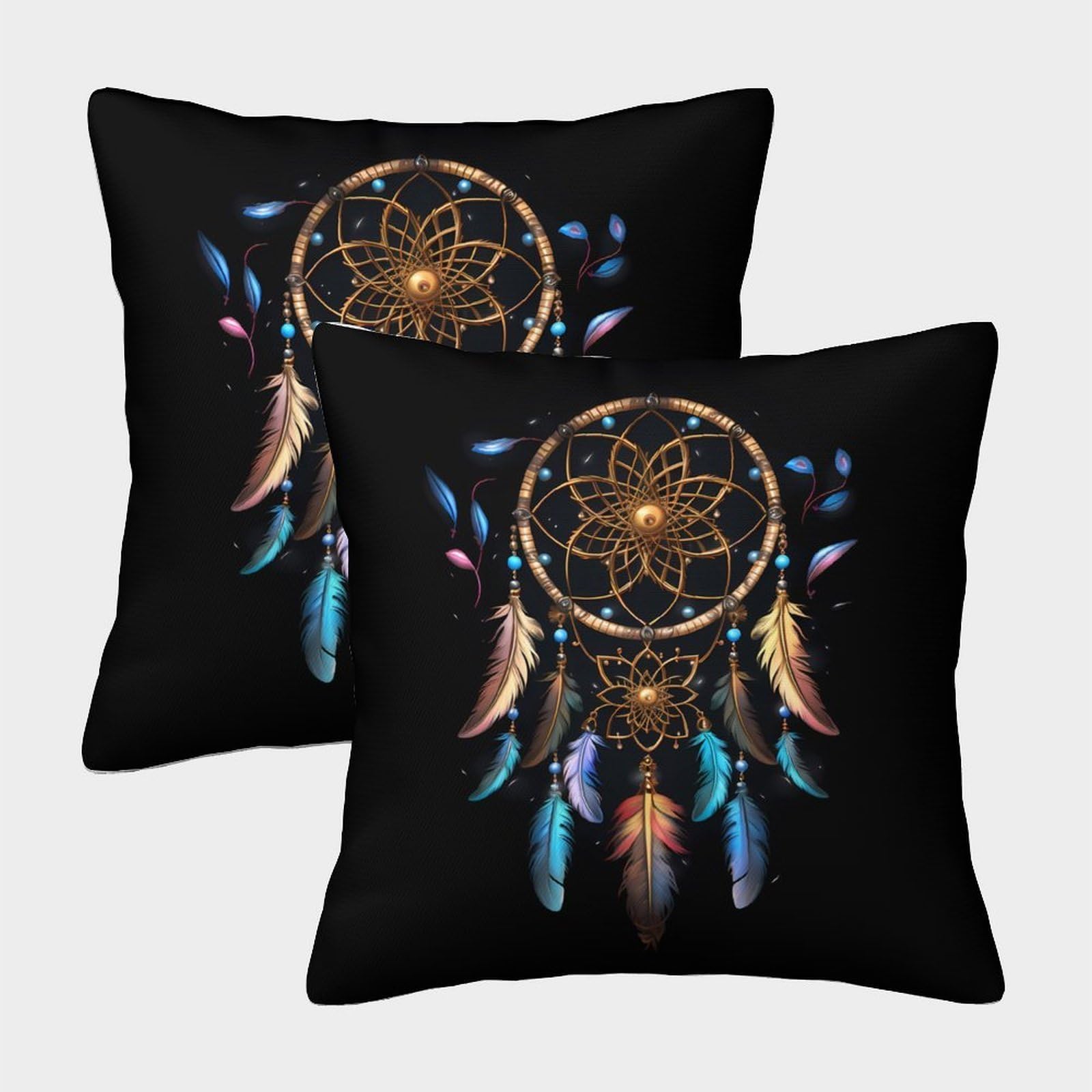 QFVANSIYO Dreamcatcher Pattern 3D Printed Microfiber Pillowcase Bedroom Decor Feather Pillow Cover Soft Breathable for Adults 50x50cm