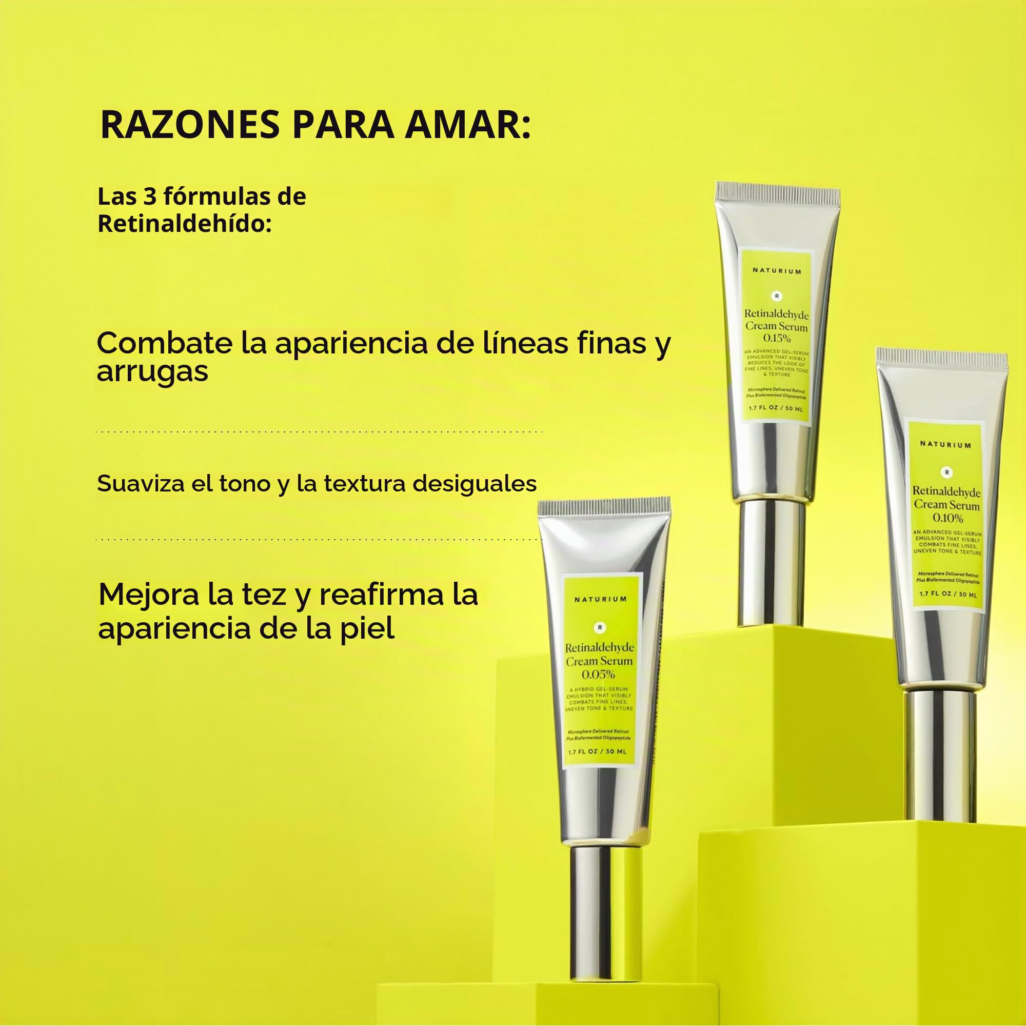 Naturium Suero crema de retinaldehído al 0,10 %, cuidado avanzado de la piel, suavizante antienvejecimiento, 50 ml
