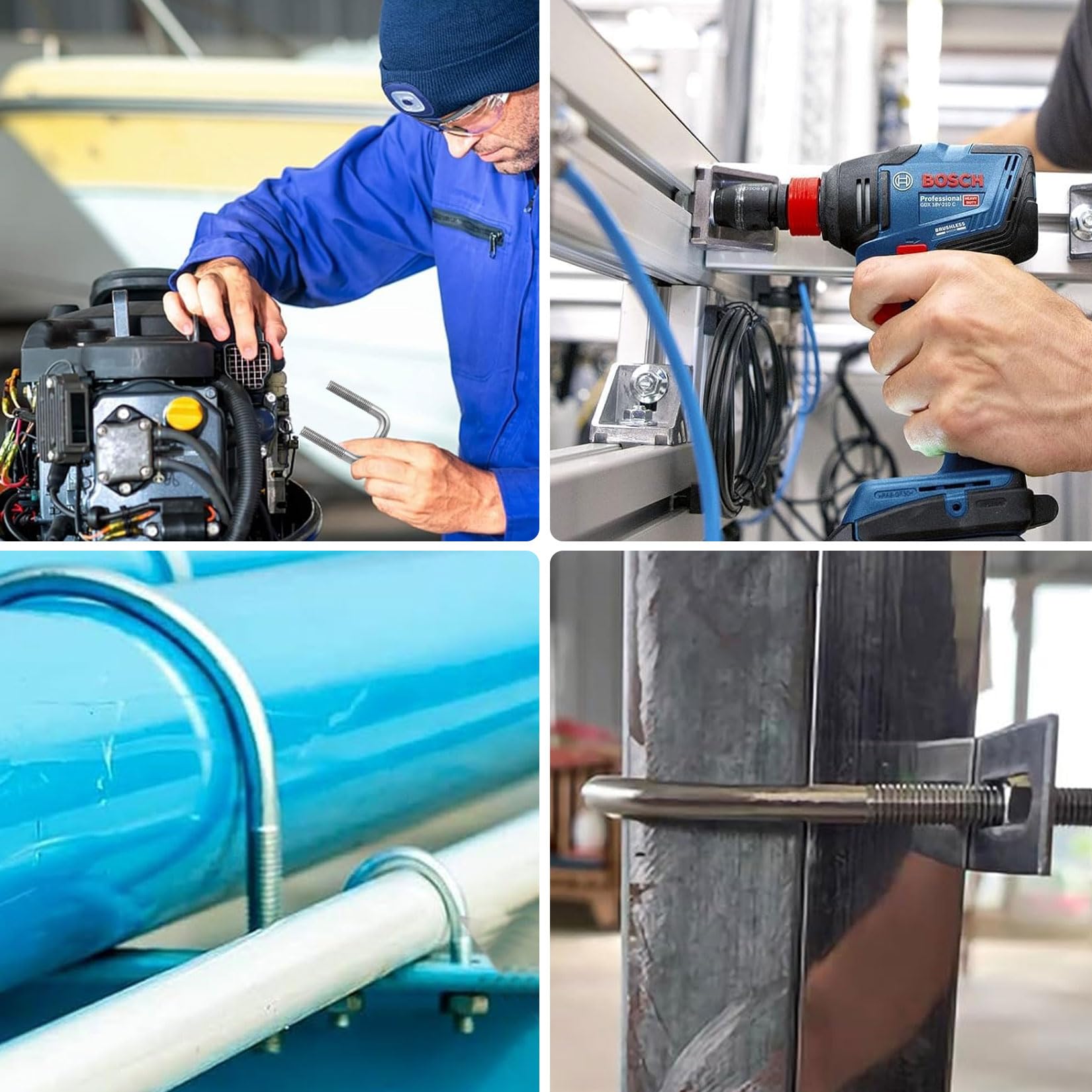 6 Pz Bulloni a U M8, Bullone a U Quadrato in Acciaio Inox 25x50mm, Bulloni Quadrati con Dadi e Rondella per Piastra Telaio per Fissaggio Tubi Traino Auto Barche Domestiche Industriali