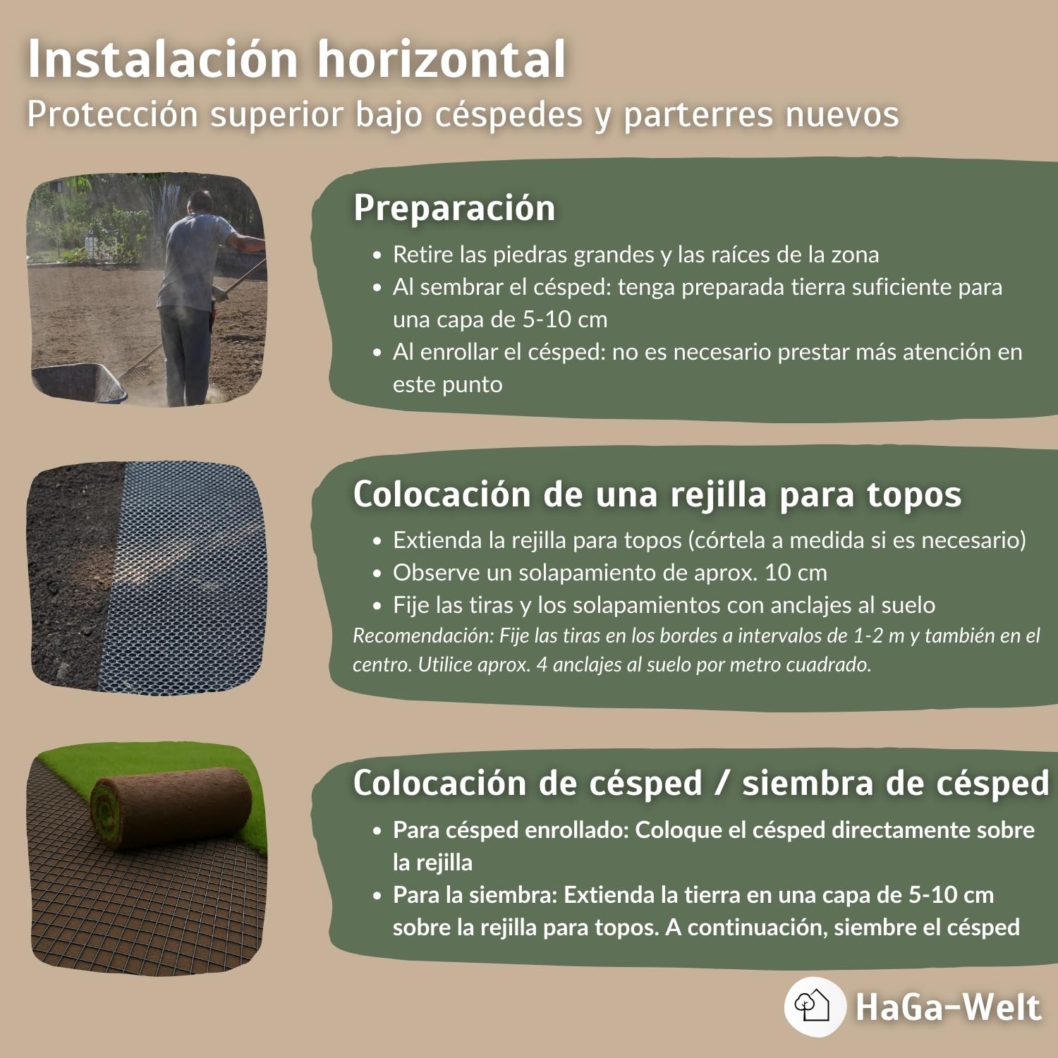 HaGa Rejilla para topos de 1,2 m x 25 m de plástico para ahuyentar topos en el jardín, respetuoso con los animales, ahuyentador de topos
