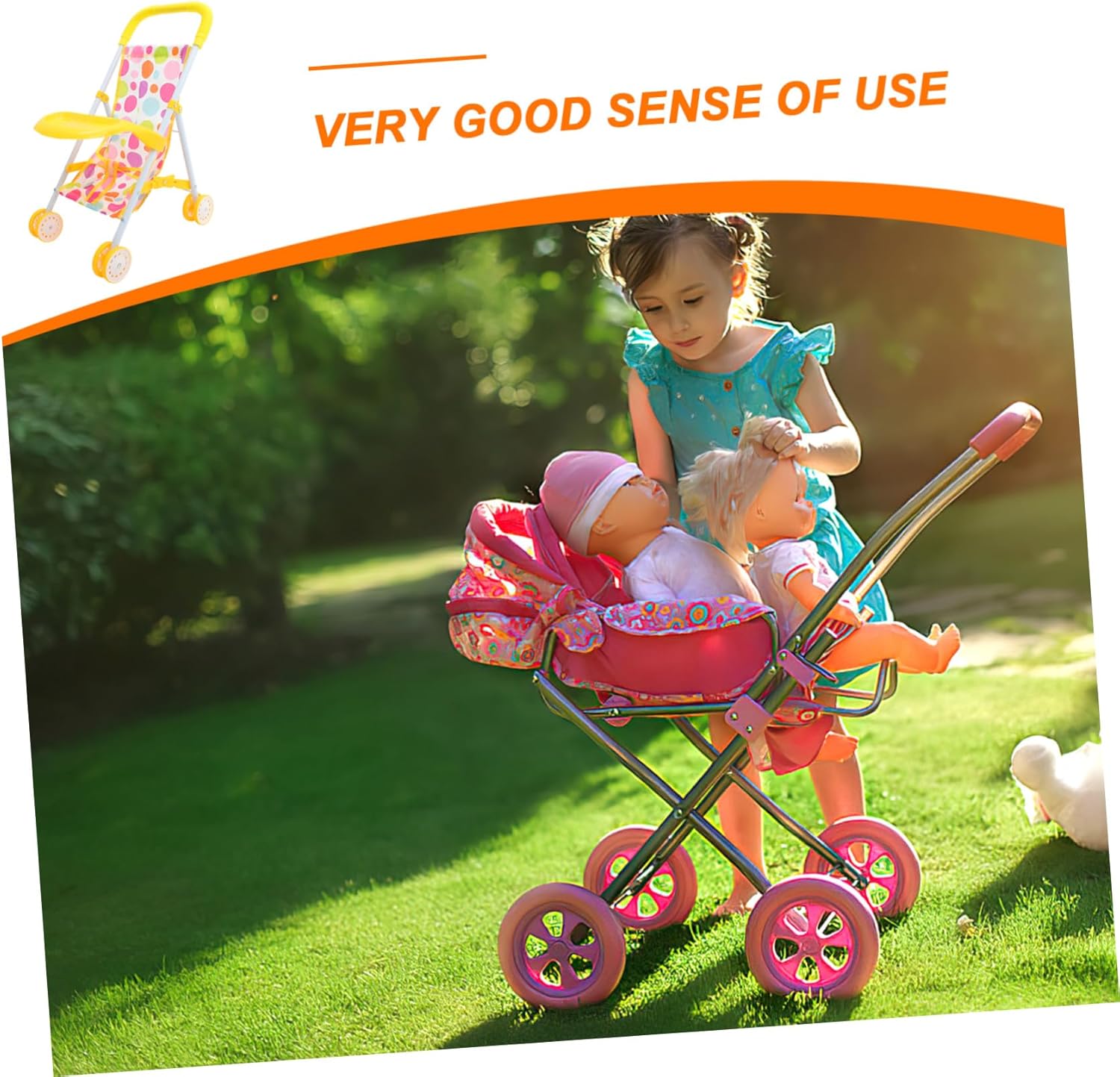 Lightweight Doll Stroller for Compact Doll Stroller with Simulated Feeding Tray Encourages Imaginative Role Play Portable Design for Birthday