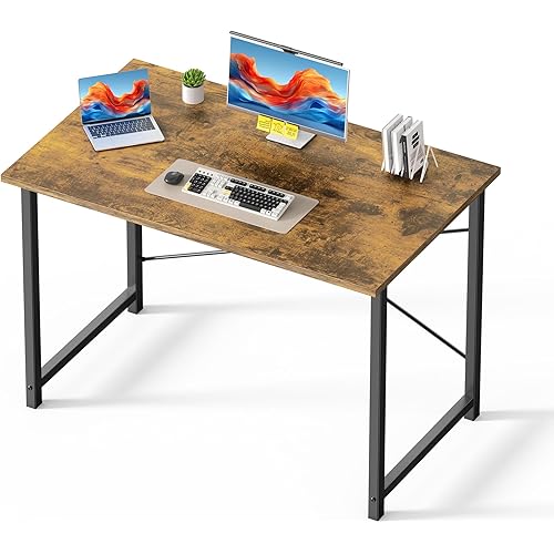 OLIXIS 44 Inch Computer Office Desk for Small Spaces, Writing Gaming Work Desk Modern Kids Study Table with Metal Frame Home Bedroom, Rustic Brown