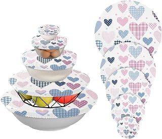 5 Pcs reusable bowl covers washable in 5 Size Bowl Covers Bread Sourdough Lids for fridge&camp&kitchen (Patchwork Hearts Pastel Colors)