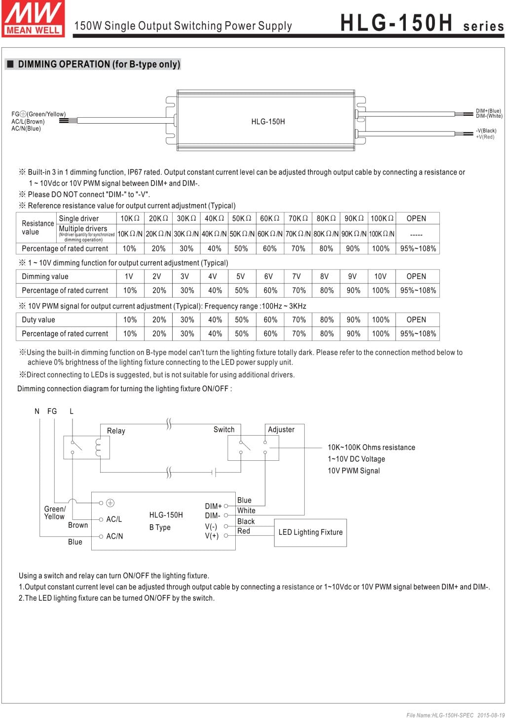 MEAN WELL original HLG-150H-54A 54V 2.8A meanwell HLG-150H 54V 151.2W Single Output LED Driver Power Supply A type