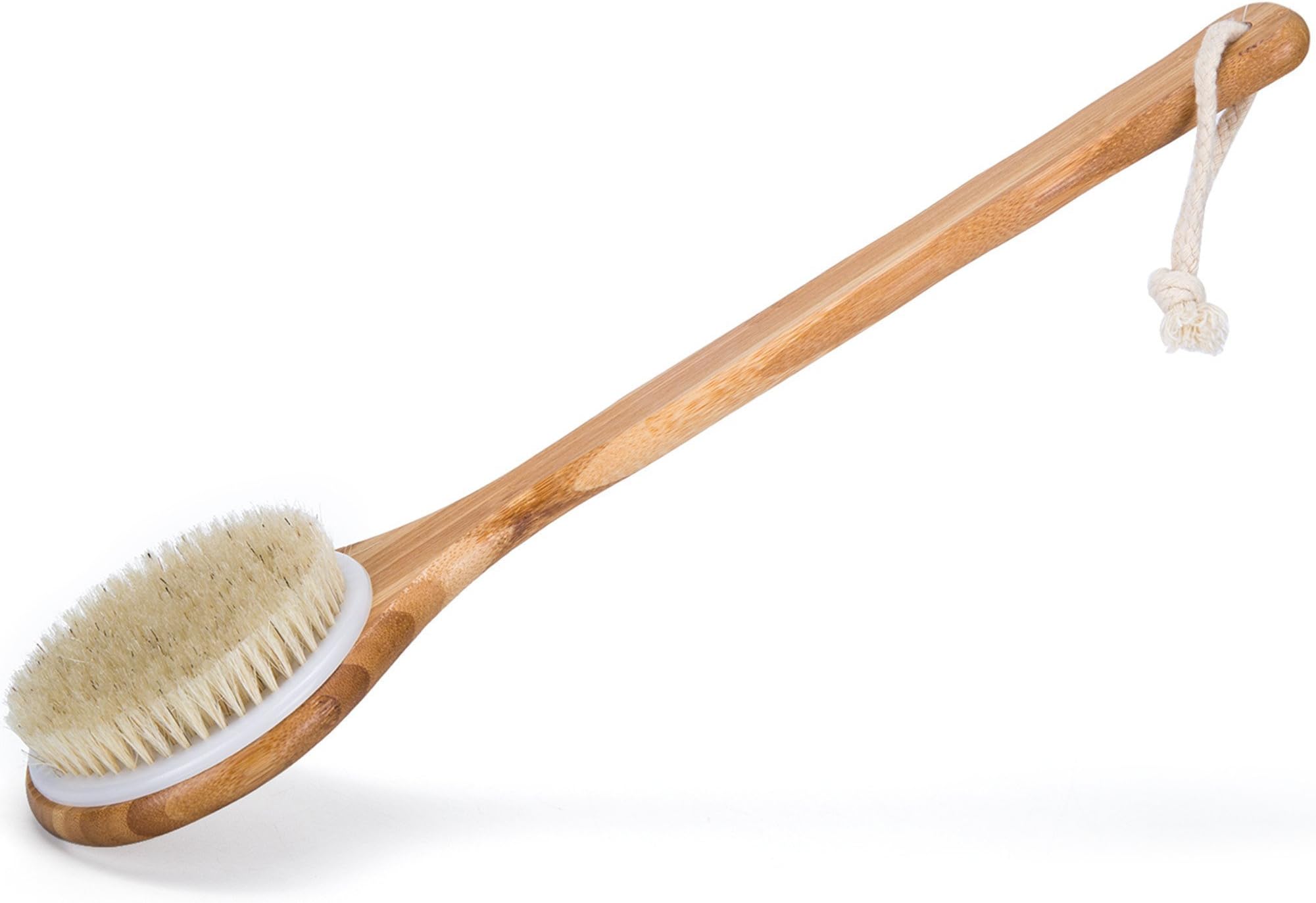 Janrely Bath Dry Body Brush Natural Bristles Back Scrubber With Long Wooden Handle For Cellulite And Exfoliating