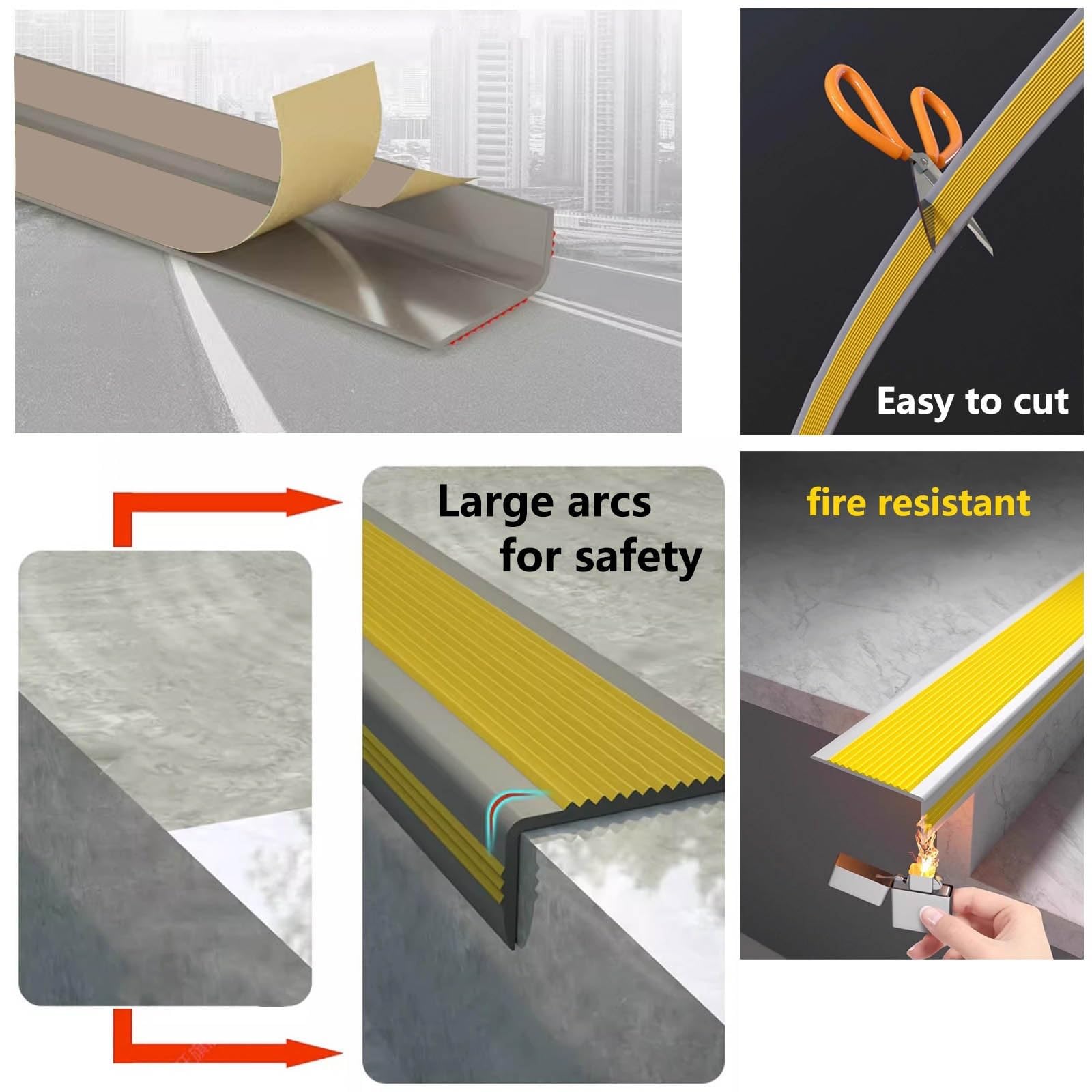 Borde De Escalera De Goma De PVC, Borde De Peldaño Antideslizante, Tira De Vinilo Autoadhesiva Para Bordes De Escalera De 2 M, Para Peldaños De Interior Y Exterior, Esquina De Gomma Para Cantos(Grayis