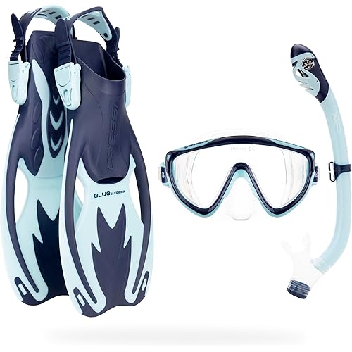 Cressi Kids Snorkeling Set- Short Adjustable Fins, Silicone Mask, and Dry Snorkel- Tinetto Rocks Dry Set- Designed in Italy