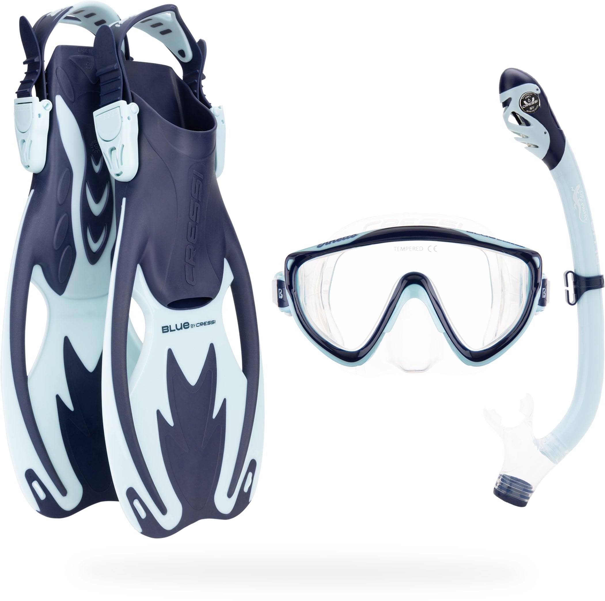 CRESSI Tinetto Rocks Dry Set - Kids Snorkeling Set Short Adjustable Fins, Silicone Mask, and Dry Snorkel
