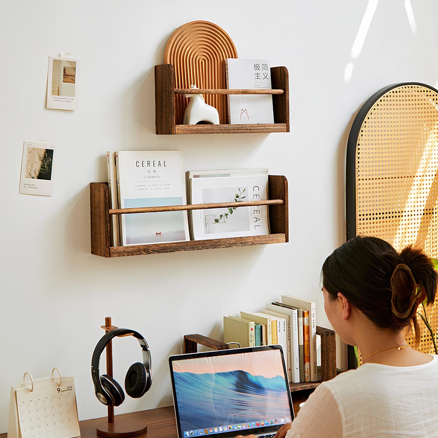 Baldas Pared Funcionales - Estantes Flotantes para Libros - Estanteria Pared para Discos Vinilos - Usando El Proceso De Carbonización, para Libros, Álbum De Fotos, Decoración(60 * 10 * 20cm)