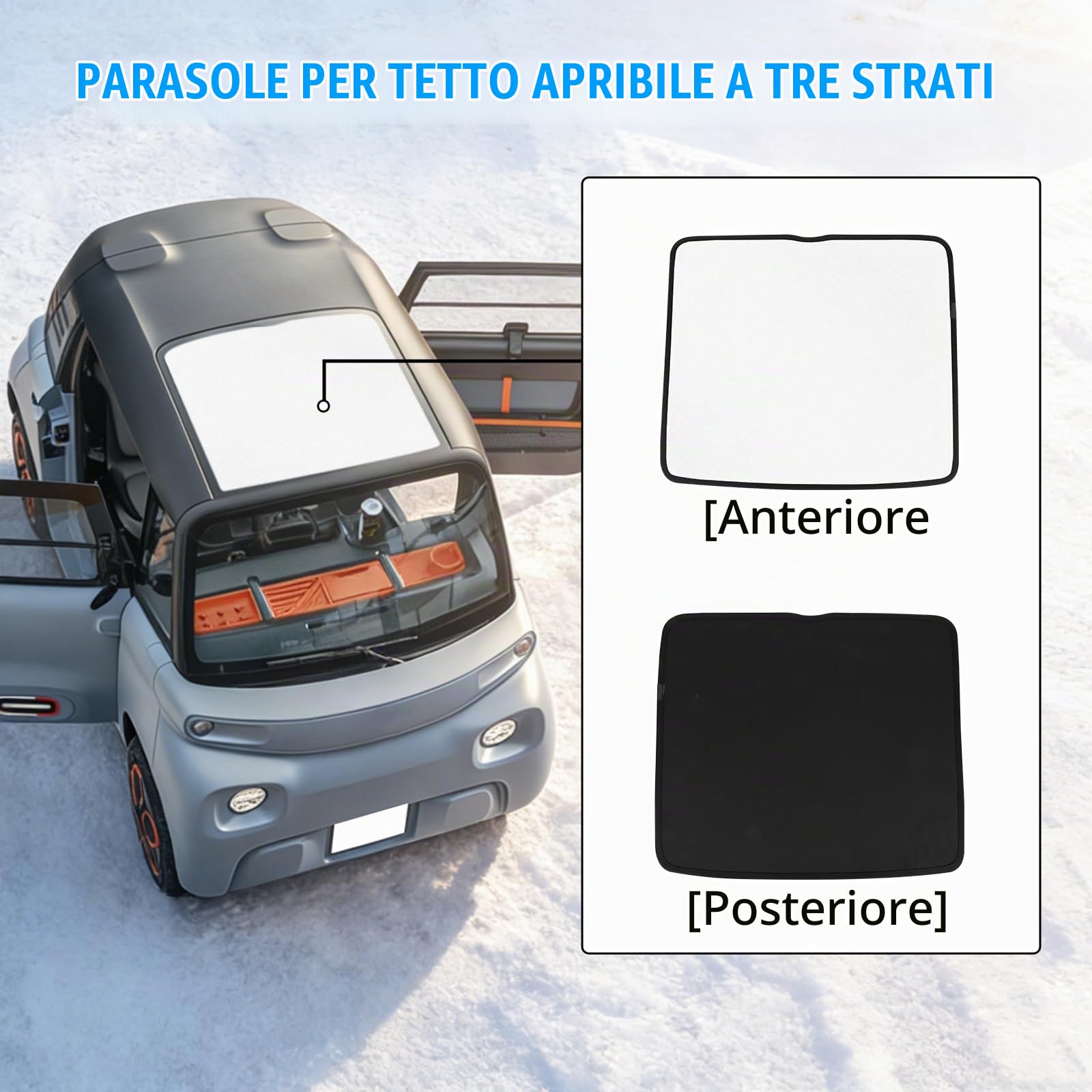 Parasole Auto Parabrezza Lucernario Sostituzione per Citroen Ami Electric Vehicle 2020-2026/Opel Rocks-e 2021-2026/Fiat Topolino 2023-2026, Addensato Parasole Pieghevole Parasole UV Riflettente