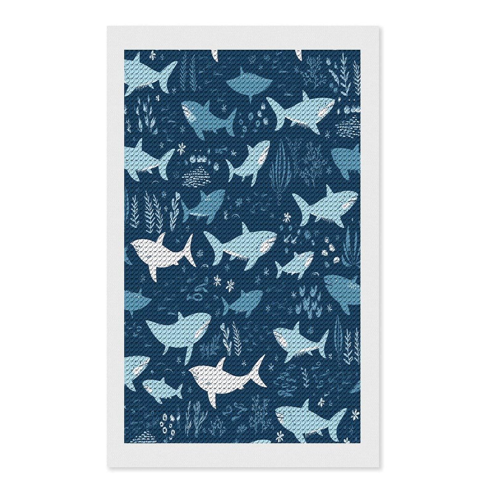 FekiLoot Sharks Diamond Painting Kits for Beginners DIY Diamond Art Kits for Adults Full Drill Round Diamond Dot Gem Art Painting Fun DIY Crafts for Home Kitchen Wall Decor Gift 12"x20"