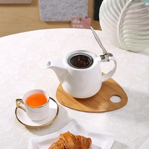 Miniatura 3 de Auxmeware - Tetera de cerámica con infusor de acero inoxidable para té suelto y té floreciente, tetera de cerámica resistente al calor y tetera de