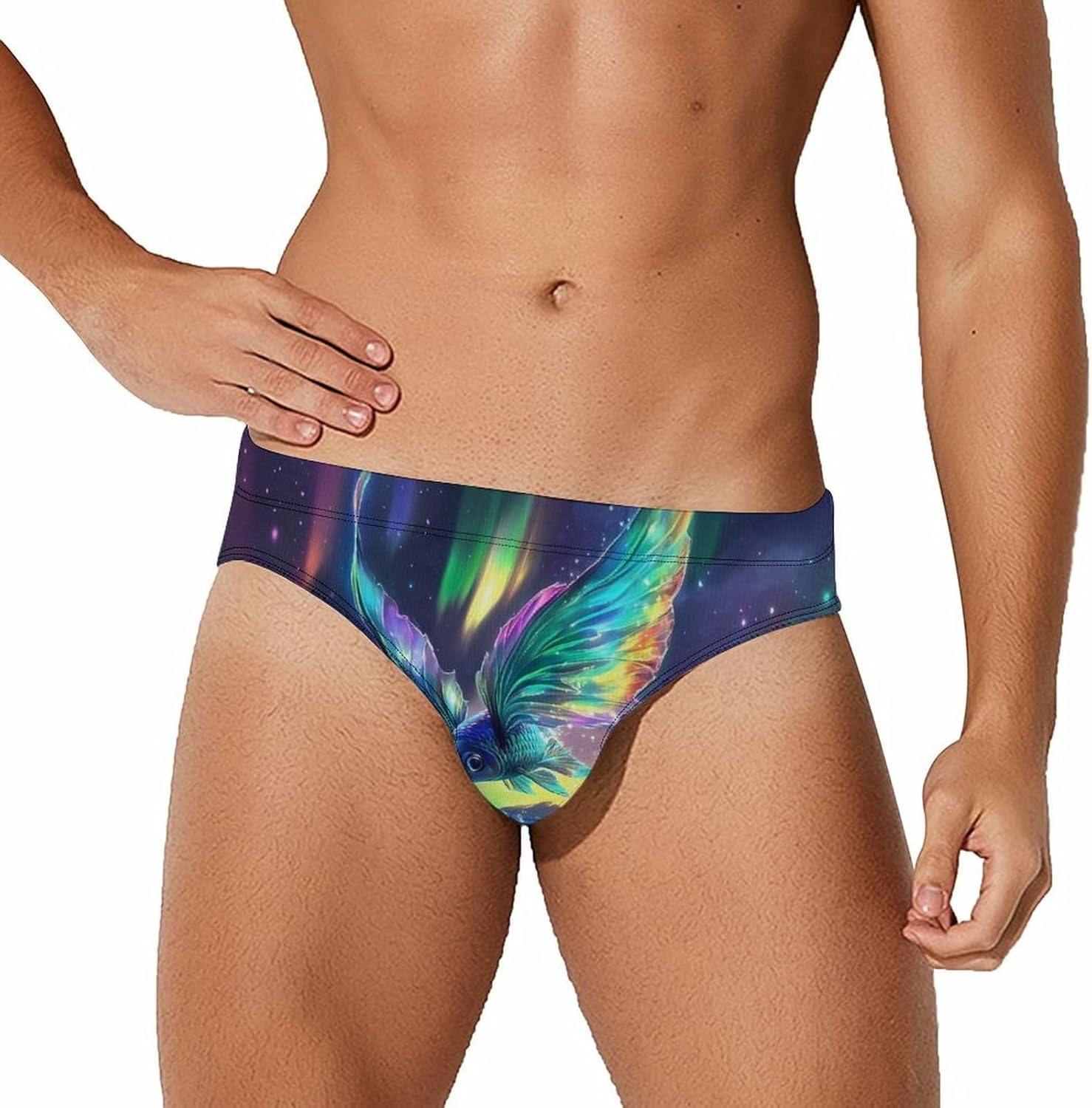 Flying Fish Northern Lights Men's Swimsuit Brief Sexy Bikini Briefs Retro Printed Swimwear Quick Dry Swimming Trunks 3X-Large