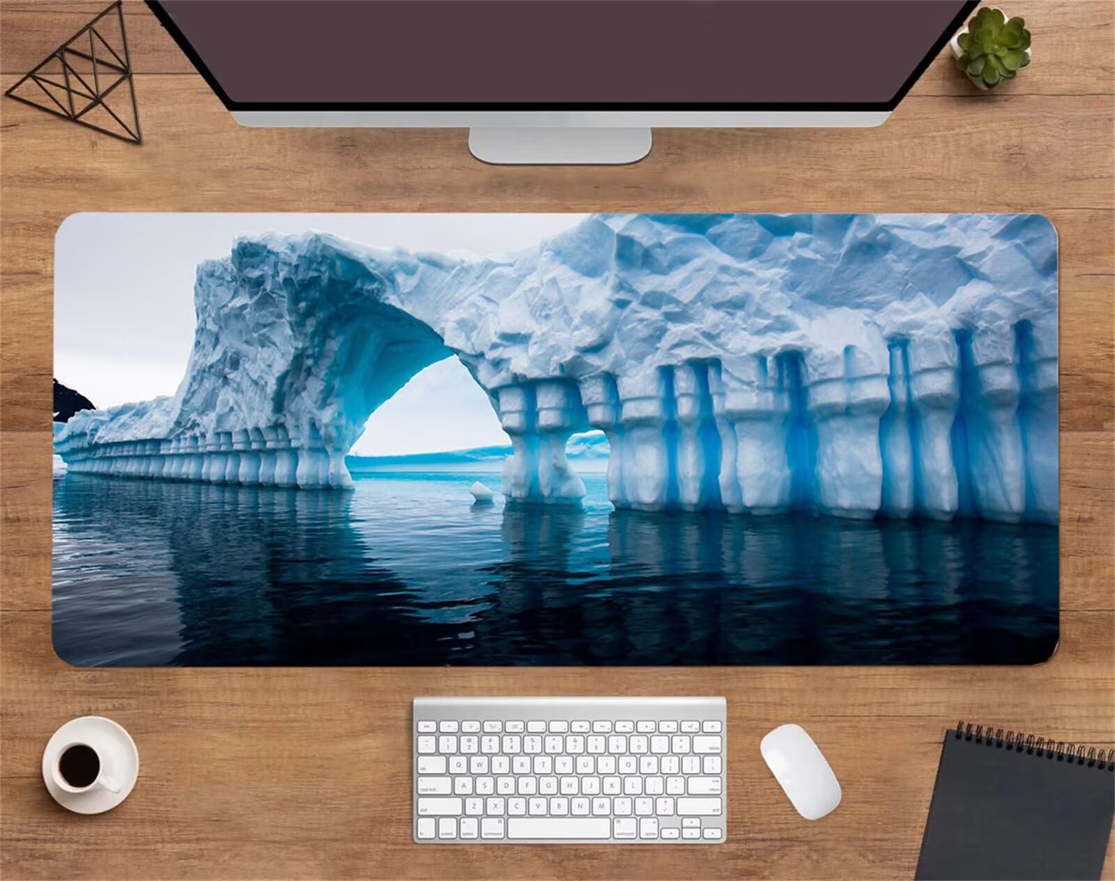 Alfombrilla Ratón XXL 1000x500x3mm Mouse Pad Grande Gaming,Alfombrilla Antideslizante,Tapete Escritorio con Bordes Cosidos,Alfombrilla Ratón para Jugadores, PC, Oficina, Paisaje de Icebergs
