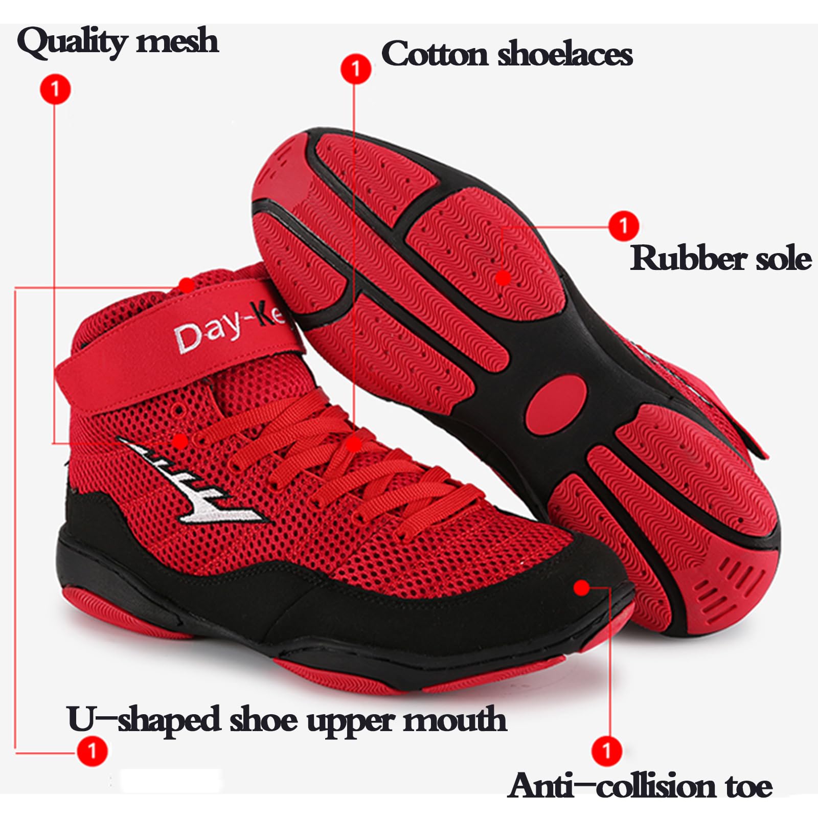 Chaussures De Lutte pour Enfants,Hommes Femmes Bottes De Boxe,Bottes De Boxe Respirantes,Respirant Et LéGer,Semelle en Caoutchouc,pour L'HaltéRophilie,La Musculation,Le Soulevé De Terre