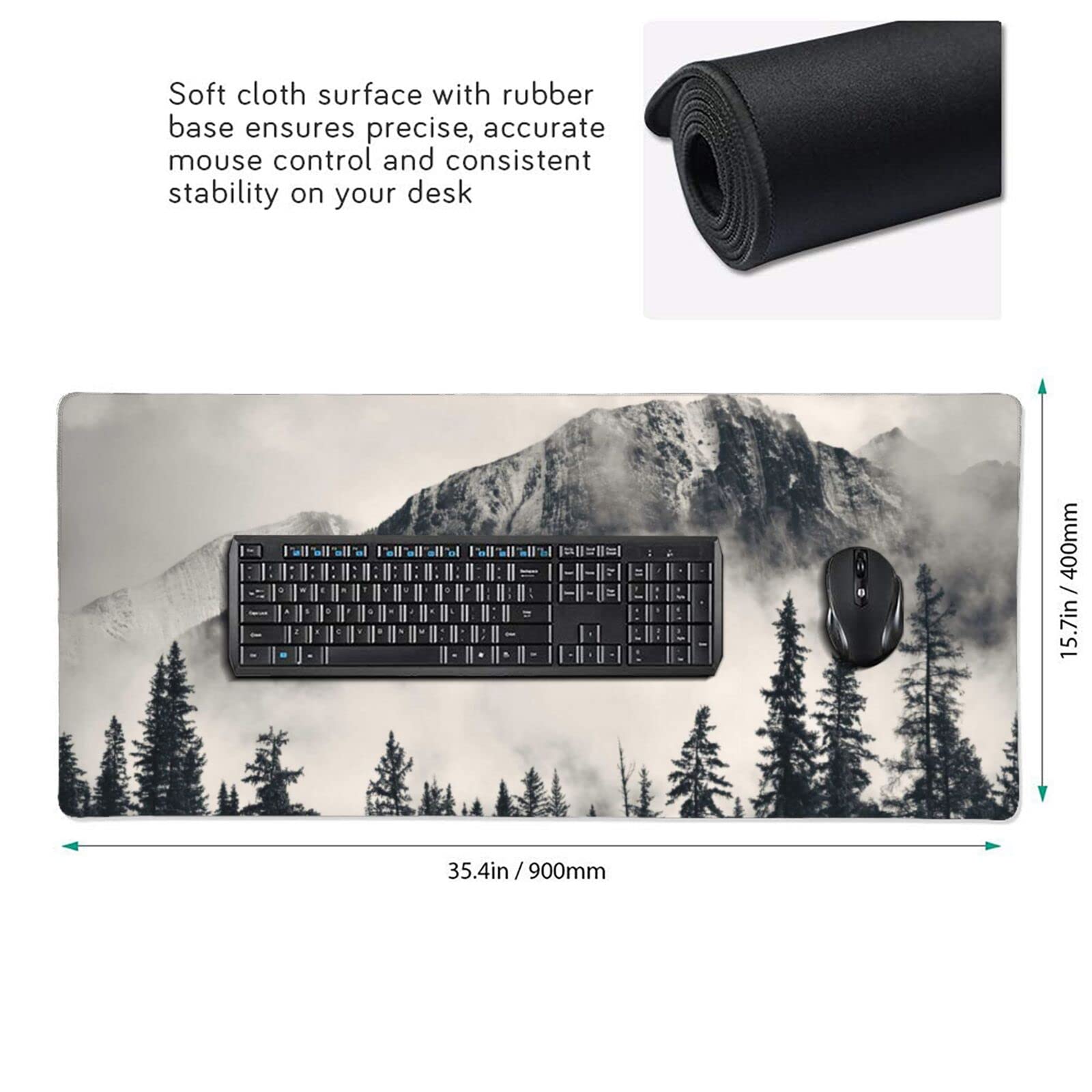 Tapis de souris de jeu imprimé Canadian Smokey Mountain Cliff (90 x 40 cm) - Grand tapis de bureau - Décoration de bureau - Tapis de clavier pour ordinateur portable