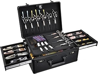 Barber Case with Clippers Sliding Tray, Profesional Barbers Briefcase Tool Case, Barber Cases for Clippers and Supplies, Hair Scissors Trimmer Organizer, Salon Grooming Hard Travel Suitcase