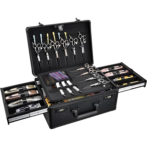 Barber Case with Clippers Sliding Tray, Profesional Barbers Briefcase Tool Case, Barber Cases for Clippers and Supplies, Hair Scissors Trimmer Organizer, Salon Grooming Hard Travel Suitcase