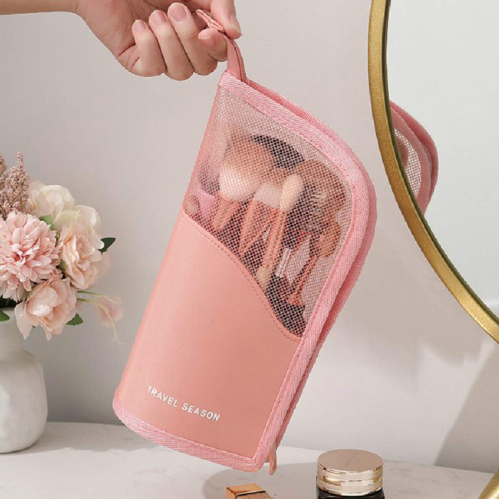 Sac De Pinceau Maquillage Porte Pinceau de Voyage Multifonctionnel Sac pinceaux cosmétique translucide Porte-Pinceau Maquillage Étanche Fermeture éclair Debout Cosmétique Brosse Poche Crayon Boîte