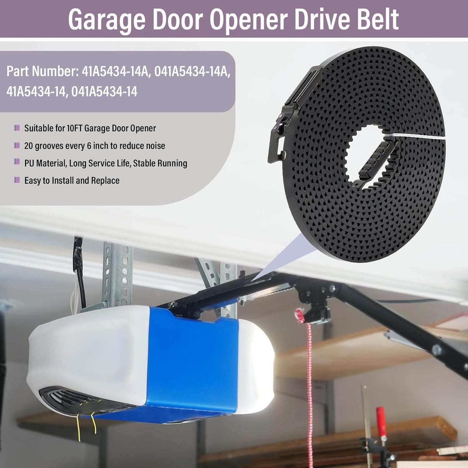 Garage Door Opener Belt 10FT Drive Assembly Polyurethane Replacement for 2280 3500