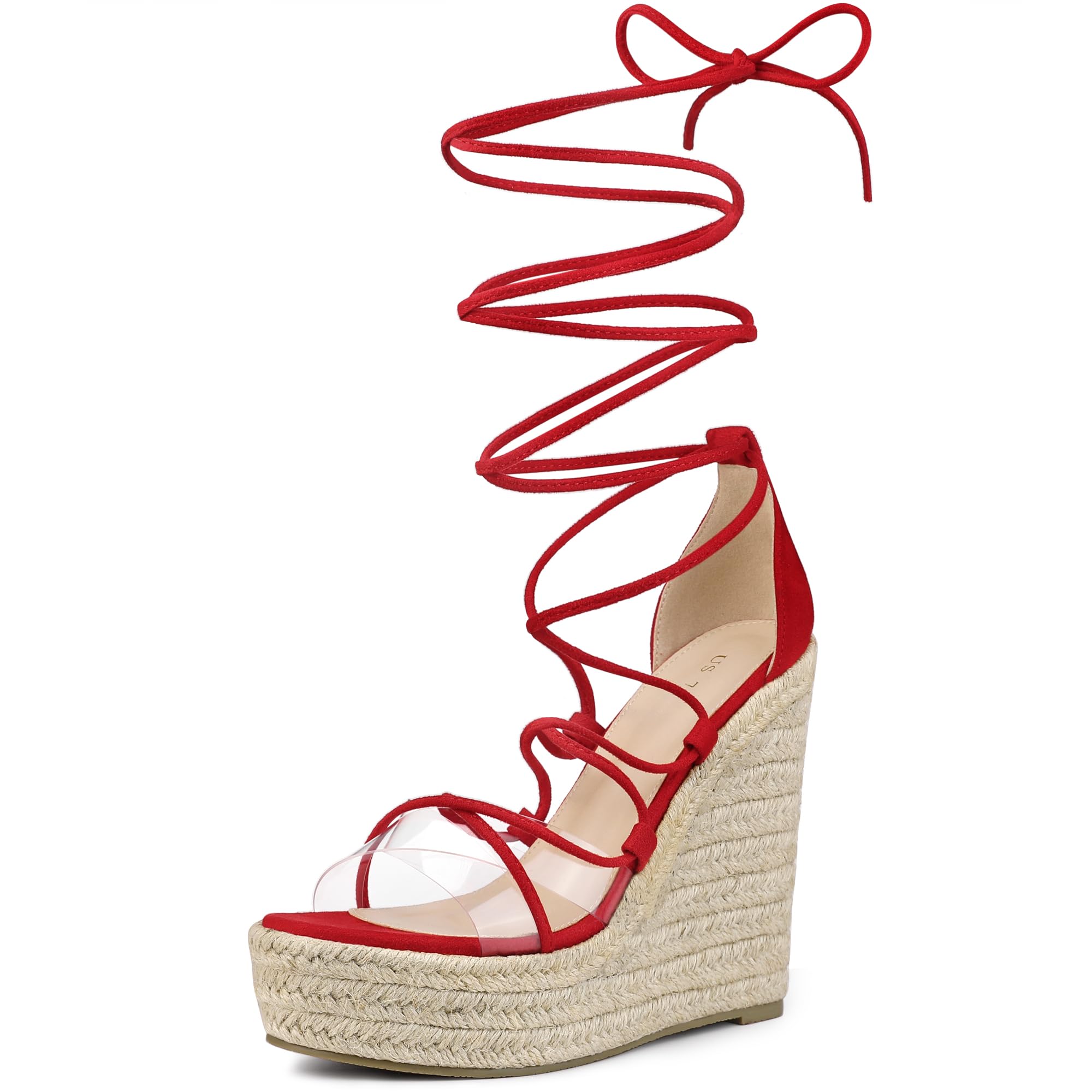 Allegra K Women's Platform Espadrilles Heels Clear Strap Lace Up Wedges Sandals