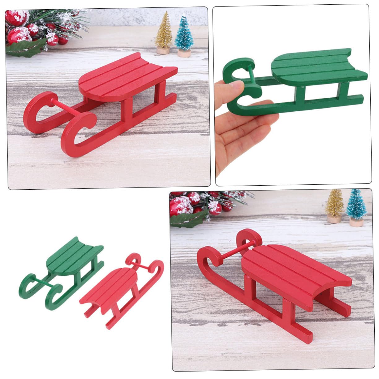 OUNONA 10piezas Adorno De Madera para Escritorio Forma De Trineo Decoración Navideña para Hogar y Fiestas