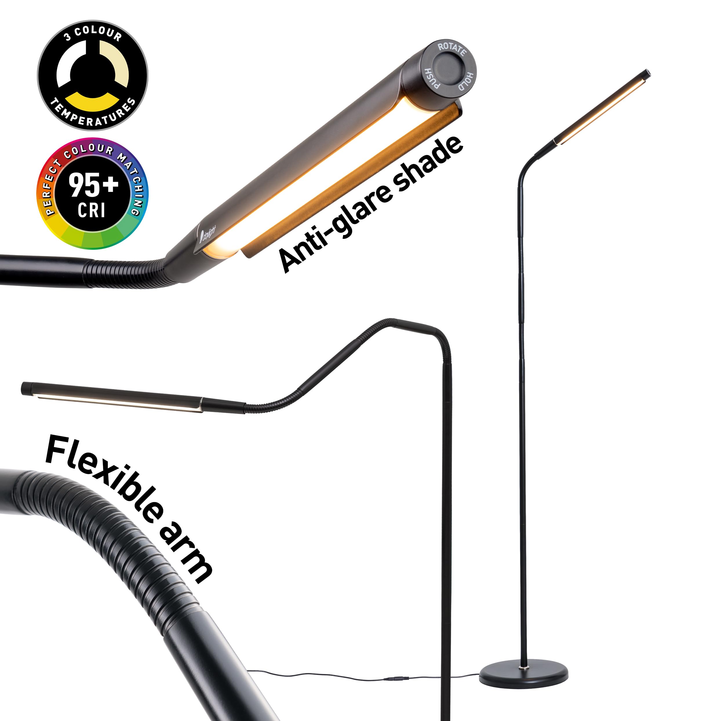 daylight Electra - E35231 - Lampadaire dimmable - Liseuse sur pied à LED - Bras flexible - Dimmable - Noir - LED - Design