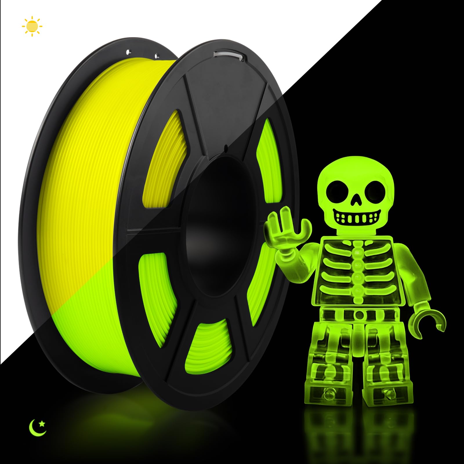 TECBEARS PETG Filament 1.75 Glow in The Dark, Filament d'imprimante 3D PETG Lumineux Forte Ténacité, Bobine de 1kg, Précision Dimensionnelle +/- 0,02 mm, Effet Éclatant Longue Durée, Lumineux Jaune