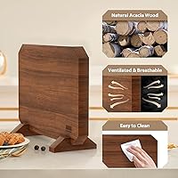 Vista 4 de HOSHANHO Magnetic Knife Block, Thickened Acacia Wood Kitchen Knife Holder Stand with Strong Magnets, Multifunctional Double Side Knife Storage