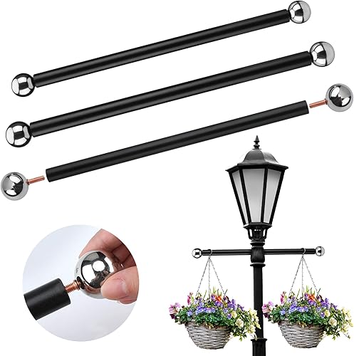 Yaocom 3 piezas de soporte de escalera de brazo cruzado de acero de repuesto con tapa de bola de metal roscada de 1-38 pulgadas, barra de luz negra