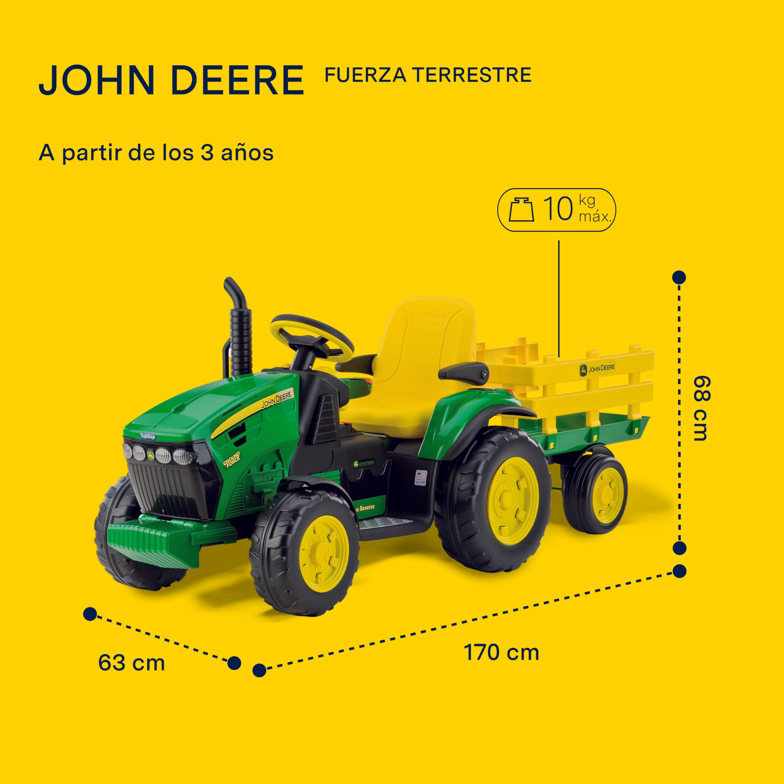Peg Perego OR0047 - John Deere, tractor eléctrico con remolque, 12V