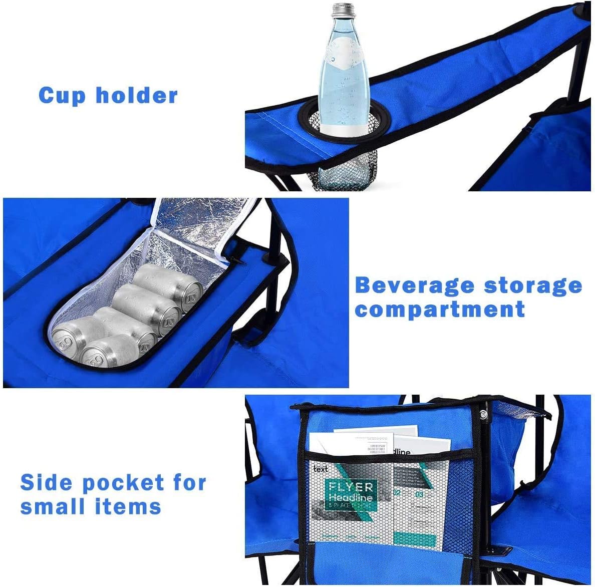 ReunionG Double Portable Camping Chairs, Blue 60D x 20.5W x 35H Inch