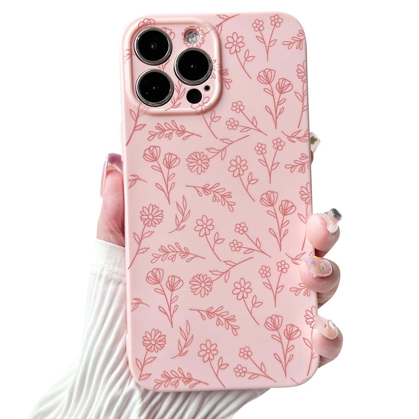 NITITOP Compatible with iPhone 13 Pro Max Case Cute for Women Girl Vintage Flower Floral Leaves Pattern Trendy Slim Fit TPU Silicone Shockproof Girly