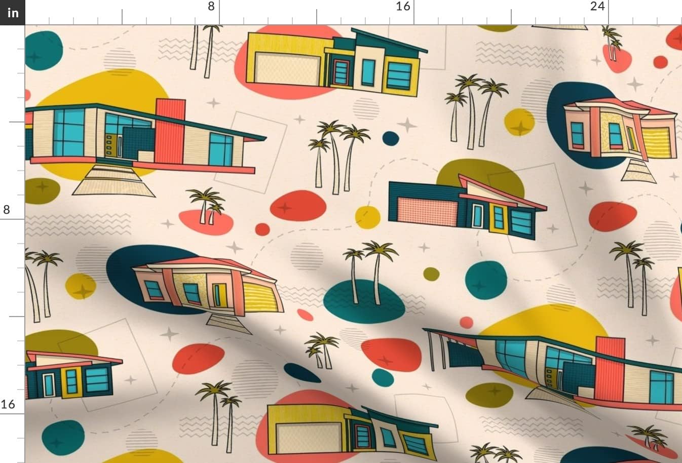 Spoonflower Fabric - Mid Century Modern Architecture Vintage Retro Printed on Upholstery Velvet Fabric Fat Quarter - Upholstery Home Decor Bottomweight Apparel