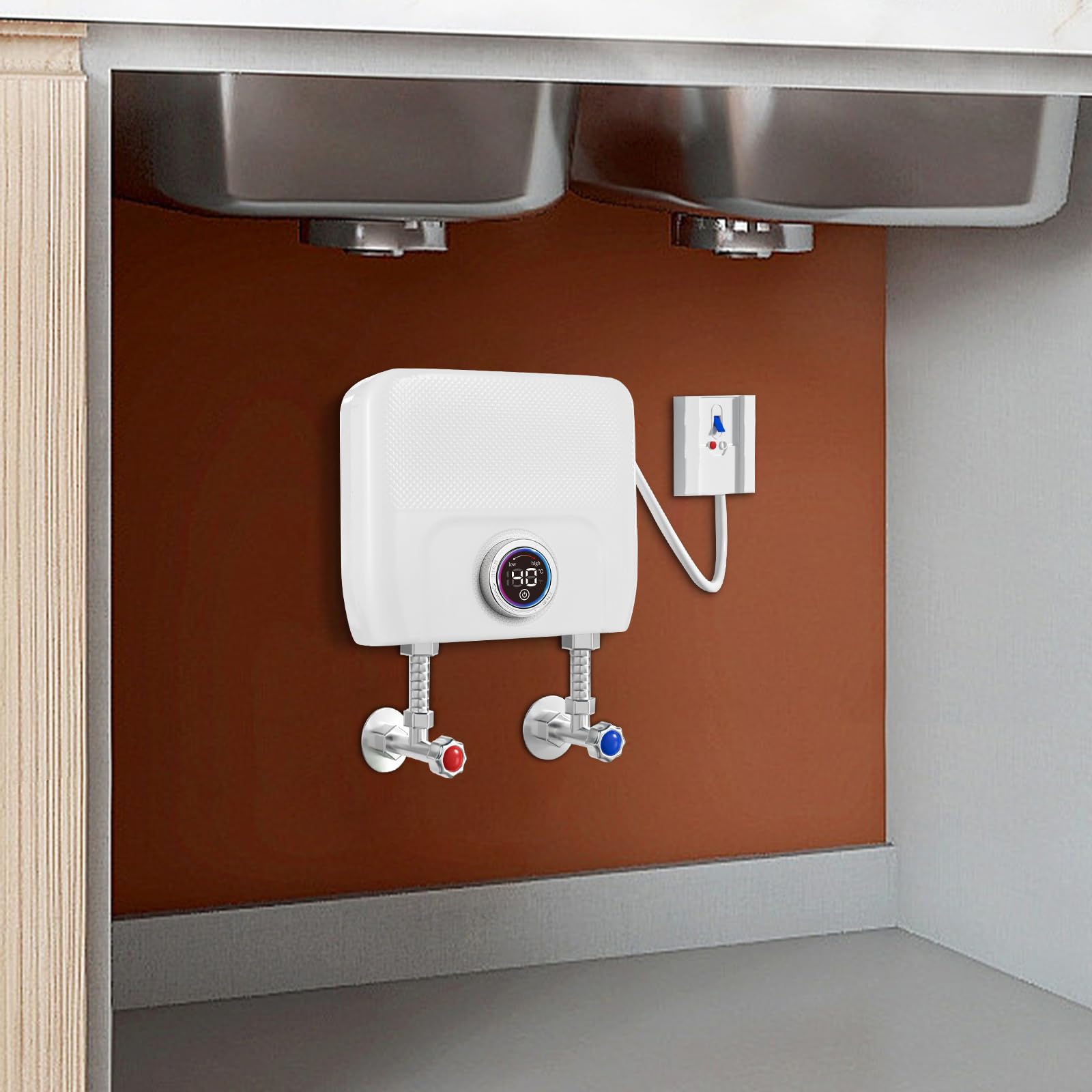 6500 W zbiornik ciepłej wody, bojler 1-5 l/min, podgrzewacz wody, mały pojemnik, elektryczny odporny na ciśnienie podstawki, 30 ~ 55℃, regulowany podgrzewacz przepływowy 22 x 6,7 x 19 cm,