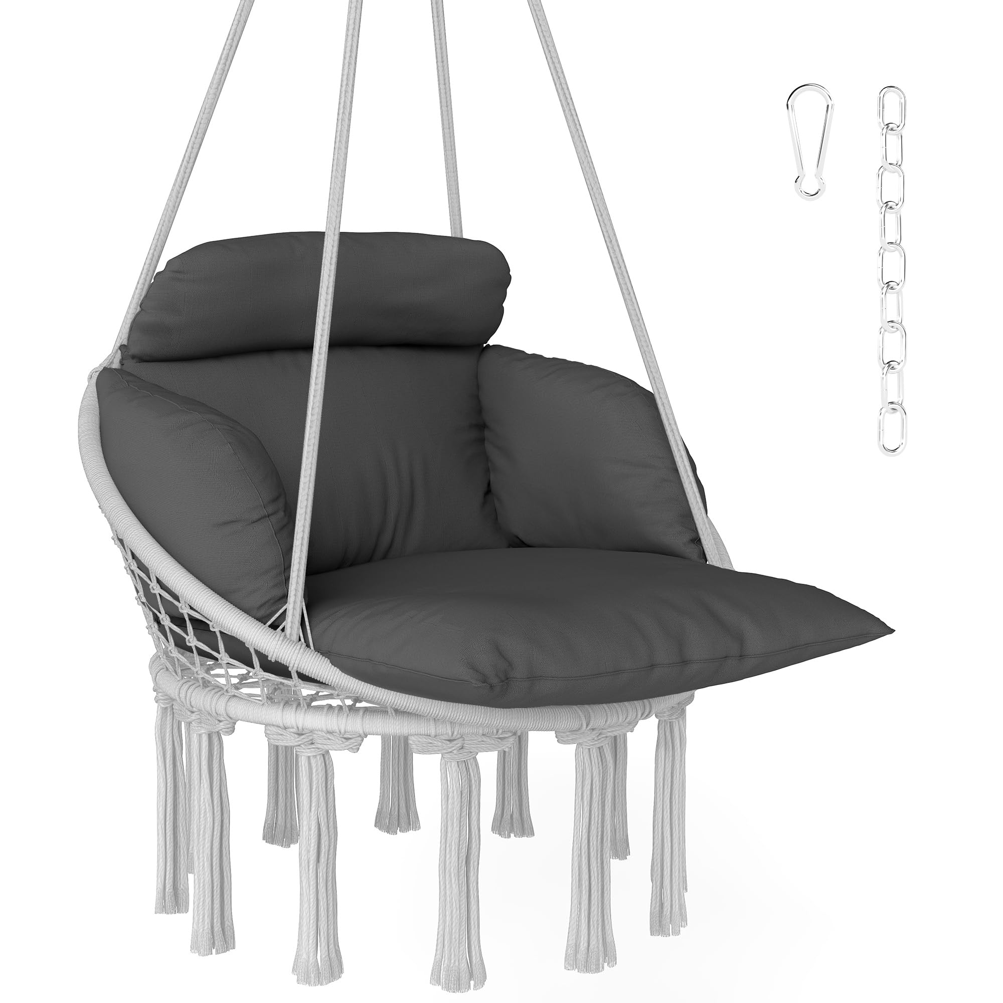 Outsunny Hanging Chair with Soft Cushion for Indoor Outdoor Dark Grey