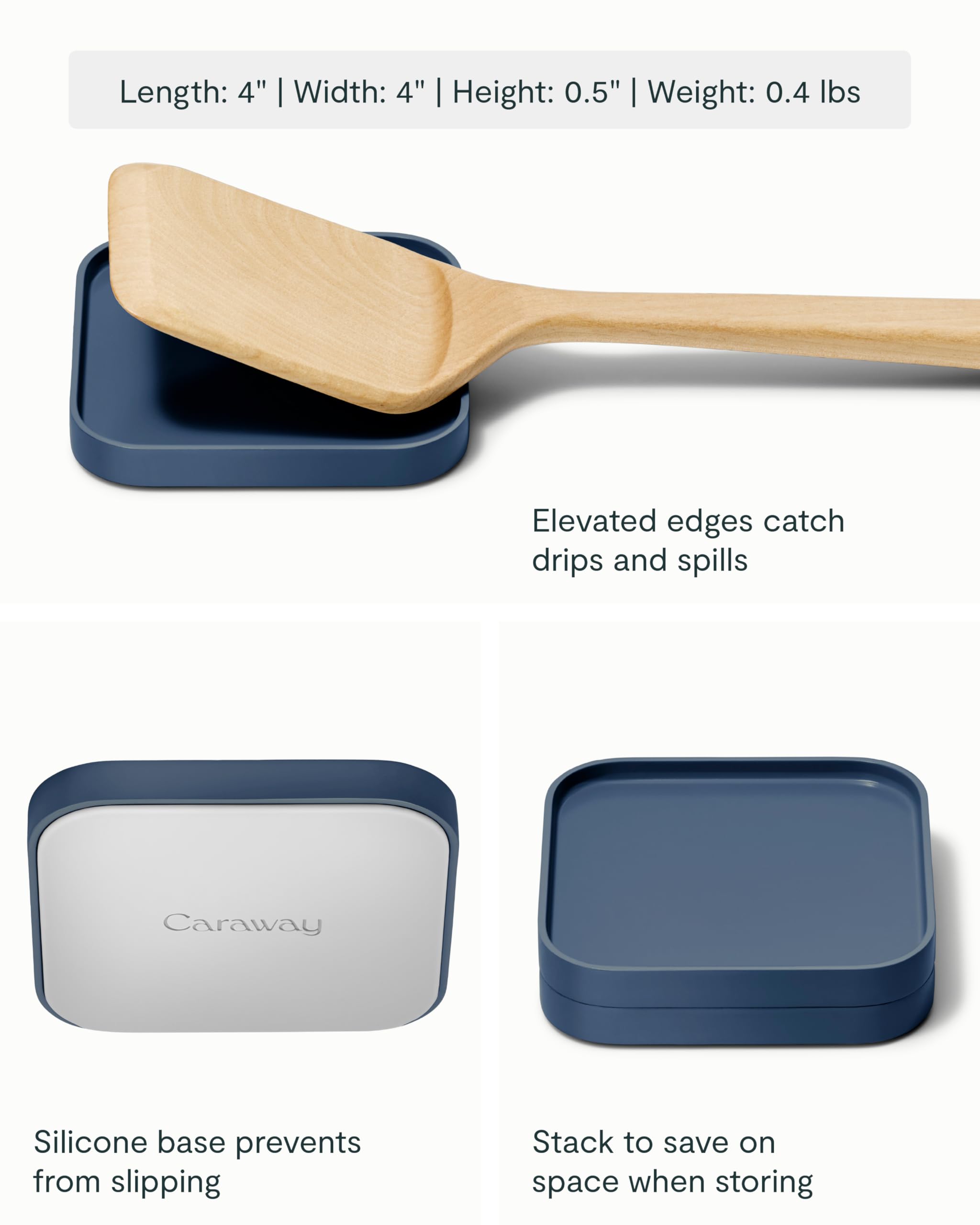 Caraway Set di 2 poggiamestoli impilabili per bancone della cucina, antigoccia, design resistente al calore, base antiscivolo, blu navy