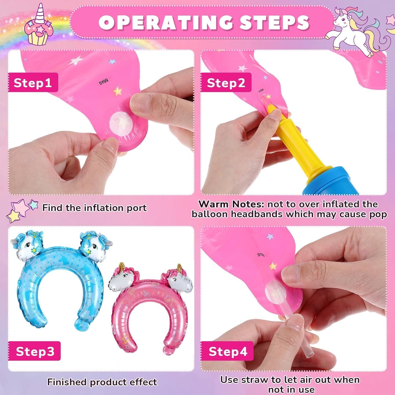 AMFIN (Pack of 4) Unicorn Shaped Head Hoops Foil Balloons for Theme Party Decoration - Multi 4