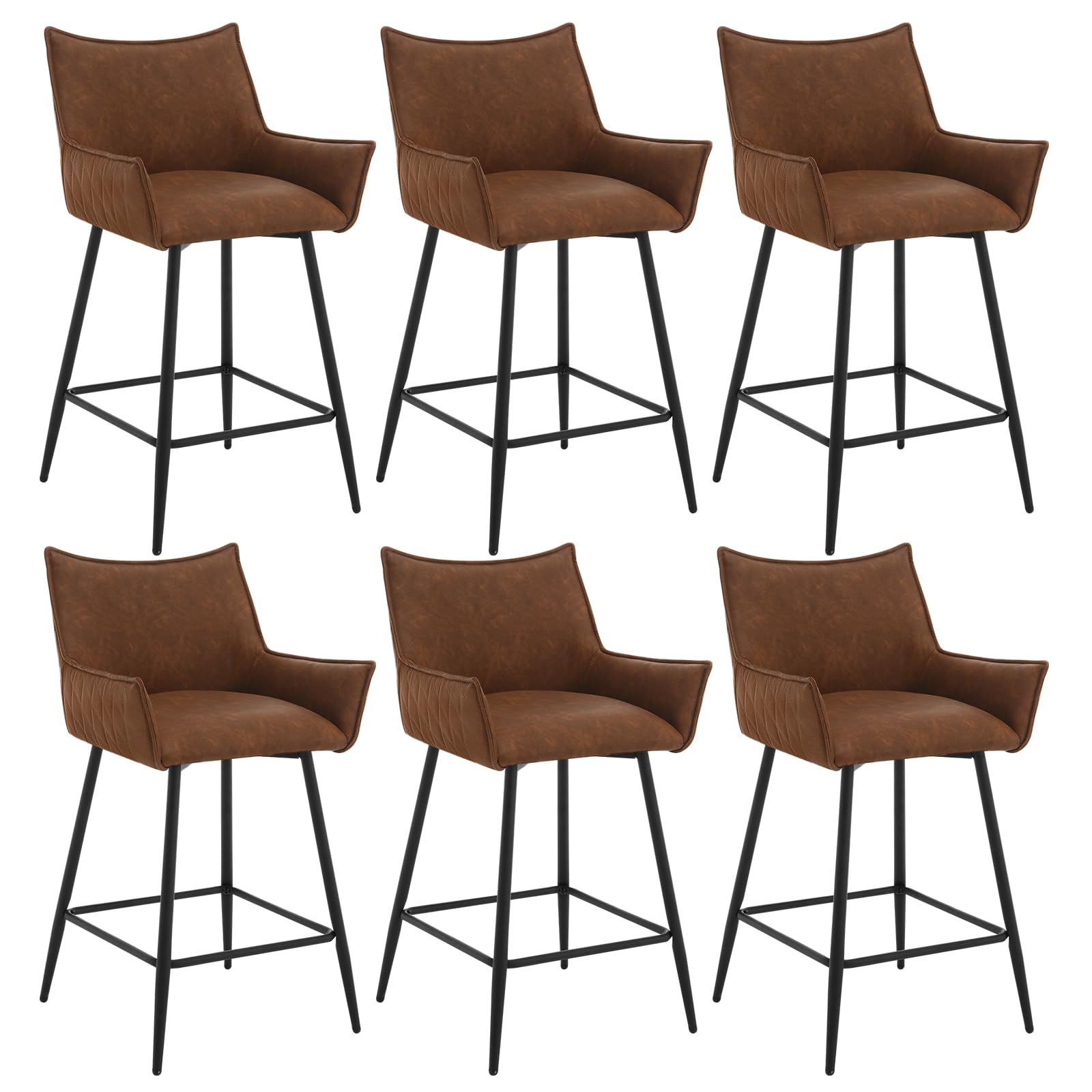 WOLTU Juego de 6 Taburetes de Bar con Respaldo Asiento PU, Marrón | para Comedor, Salón y Cafetería