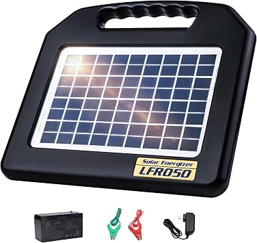 Solar Electric Fence Charger - 0.65 Joules 35 Mile Range Portable Solar Powered Electric Fence Charger, Integrated Machine for Livestock and Garden Protection