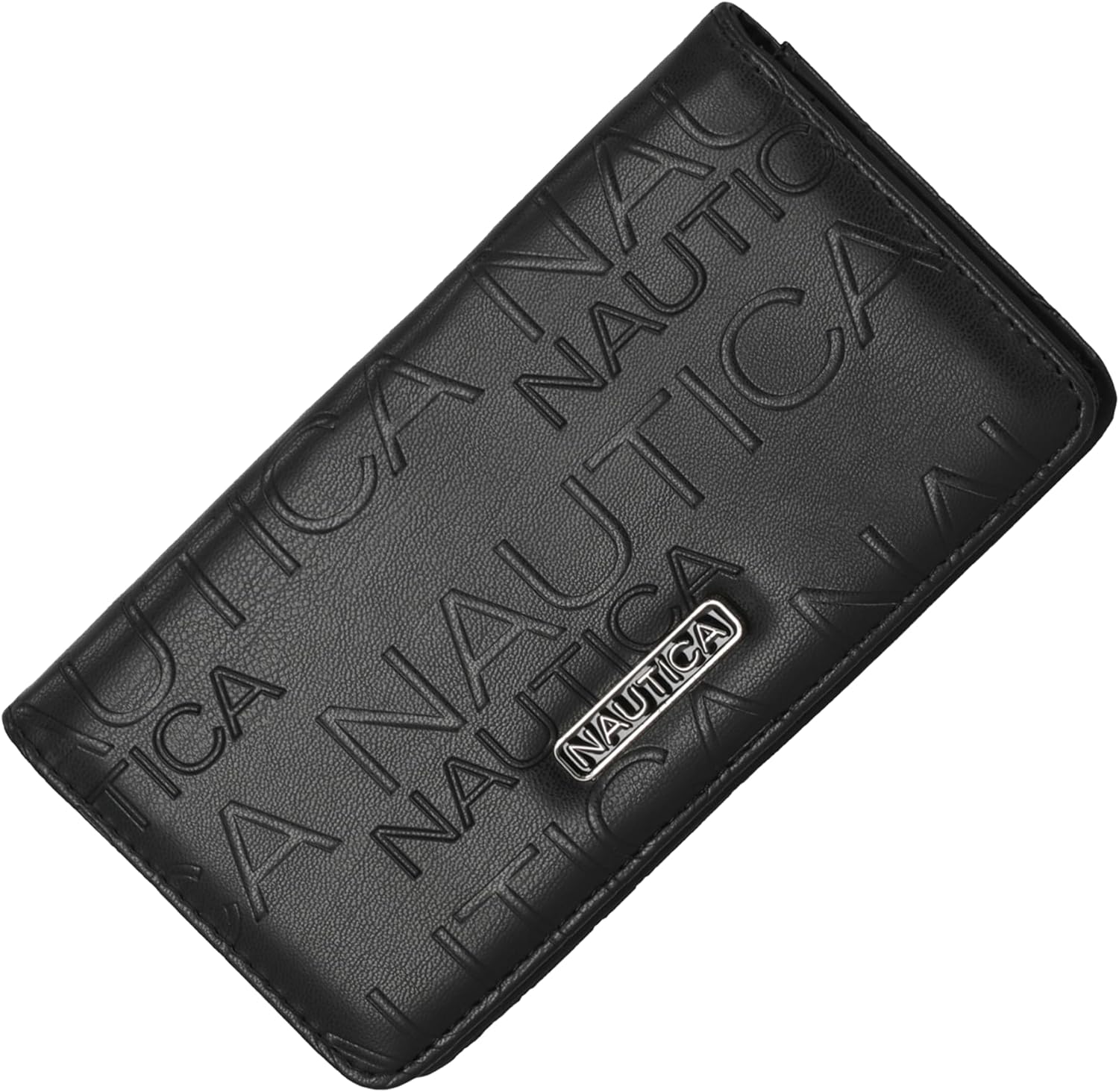 Nautica Seaside Slim RFID Wallet, Womens Credit Card Holder with Coin Purse, Clutch Small Organizer with ID Window in Black (Embossed)